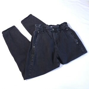 Zara Women's Pants Black Size‎ 4 High-Waist Baggy Cropped Relaxed Fit Paper Bag